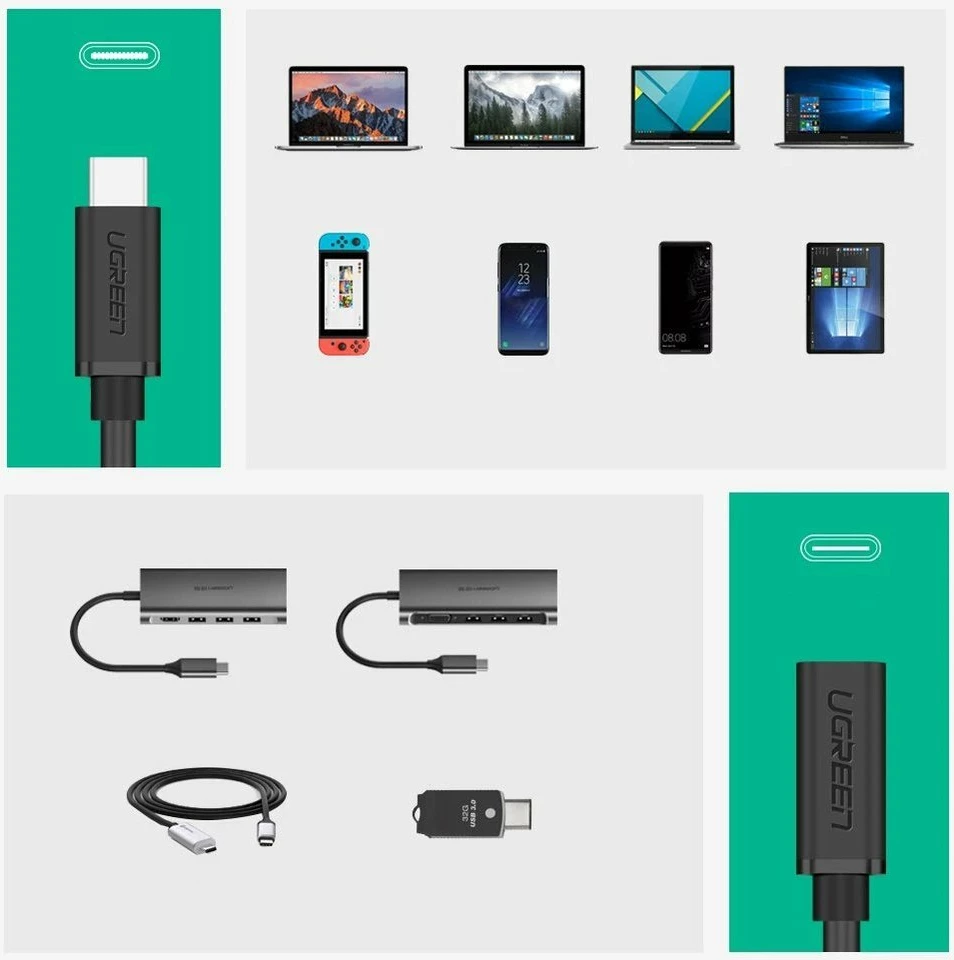 Kabllo zgjatues USB-C Ugreen 40574, 0.5m, E zezë