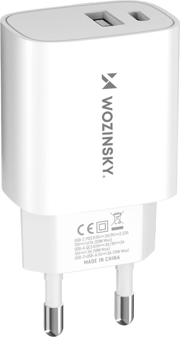 Karikues muri Wozinsky WGWCW, 20W, 2 porta USB-A/USB-C, i bardhë