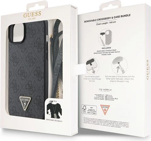Mbështjellës Guess GUHCP15MP4TDSCPK për iPhone 15 Plus 6.7", Crossbody 4G Metal Logo, i zi