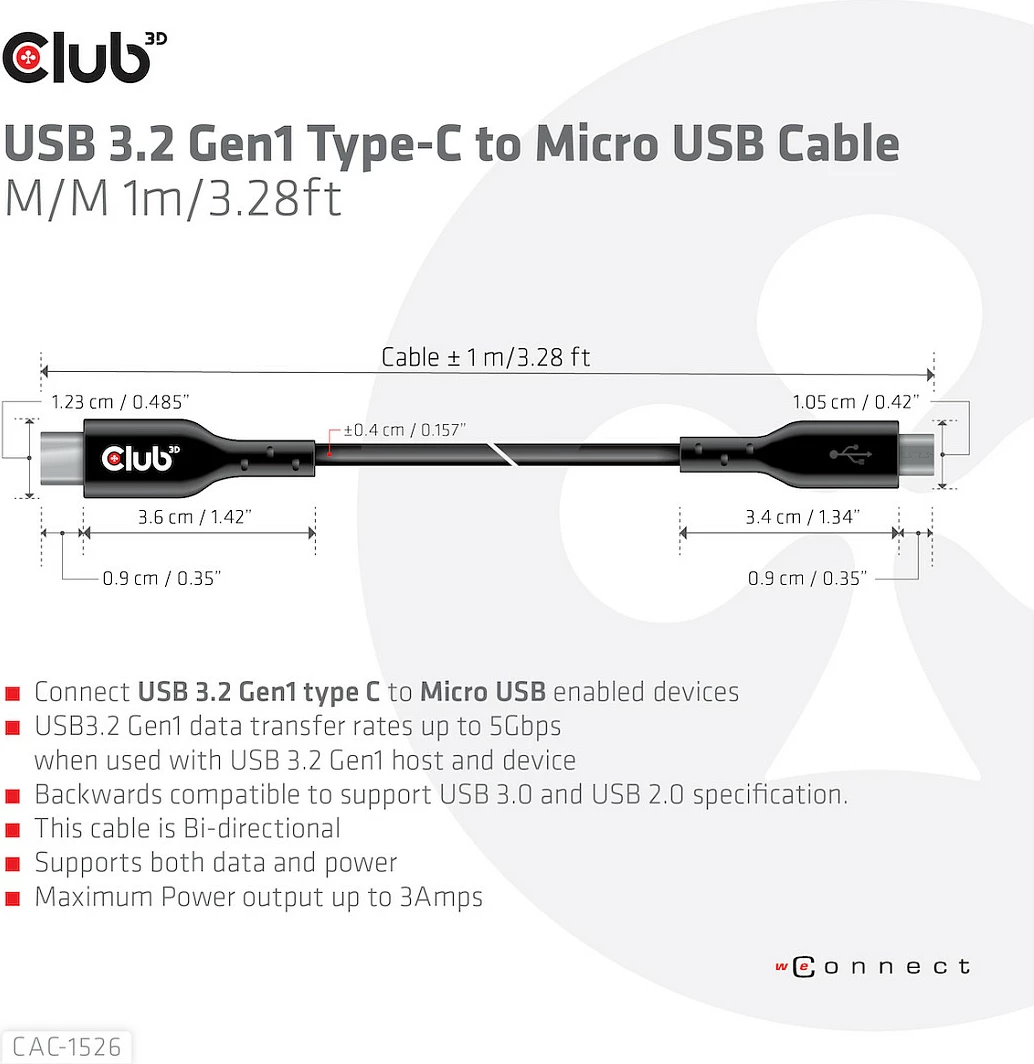Kabllo USB Club3D USB-C në Micro-USB B 1m, e zezë