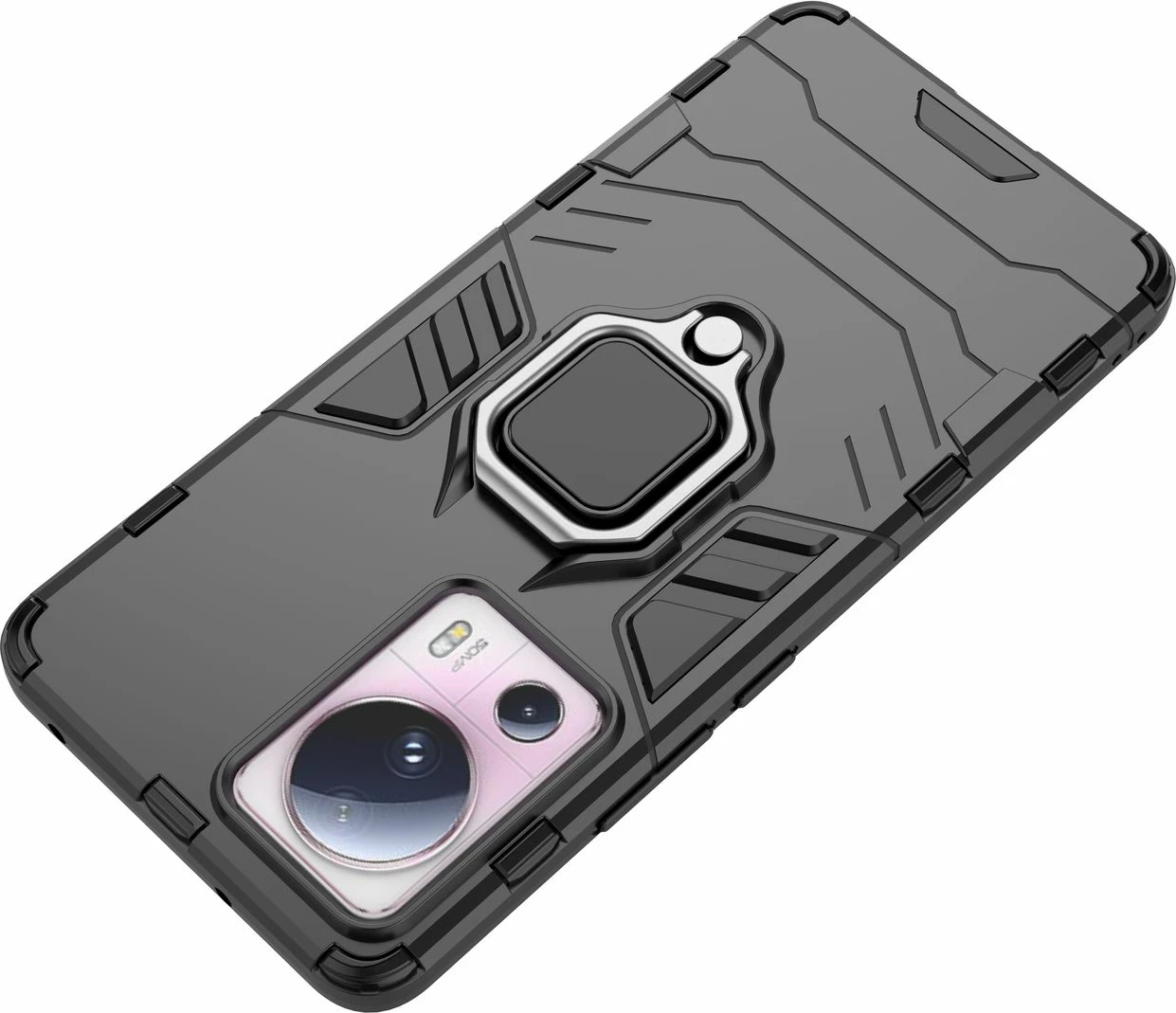 Mbështjellës Hurtel Ring Armor për Xiaomi 13 Lite, me unazë mbajtëse, i zi