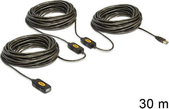 Kabllo zgjatëse USB DeLOCK, USB 2.0, 30 m, USB-A mashkull në USB-A femër, 480 Mbps, e zezë