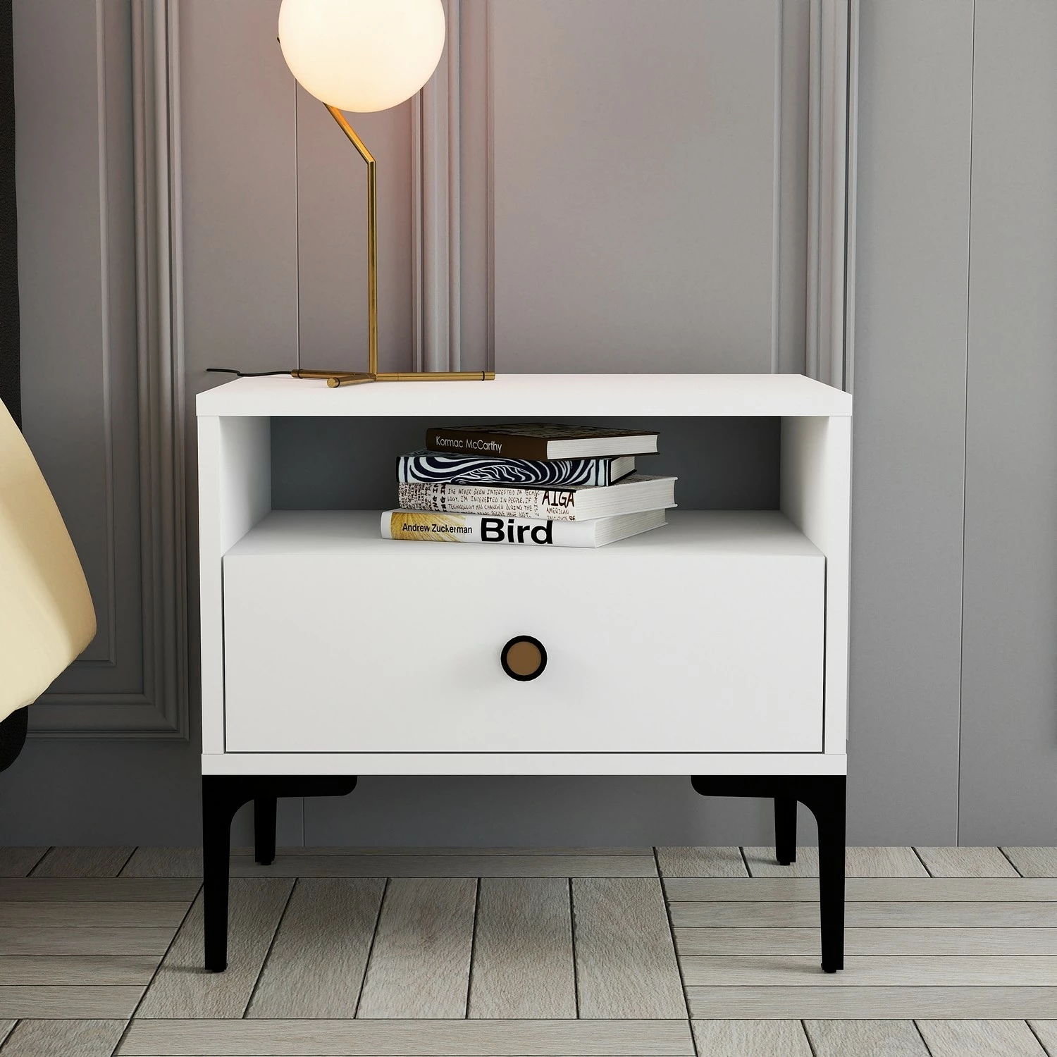 Komodinë moderne për dhomë gjumi, ngjyrë e bardhë, Lizbon 535