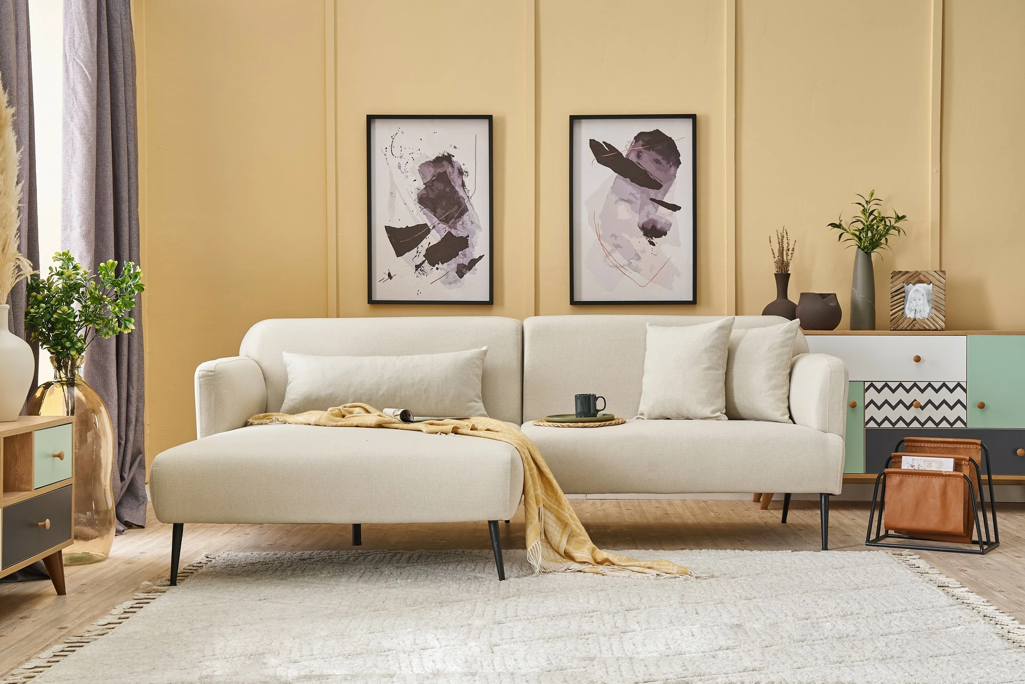 Kënd-sofë Atelier del Sofa Revos, anë e majtë, krem