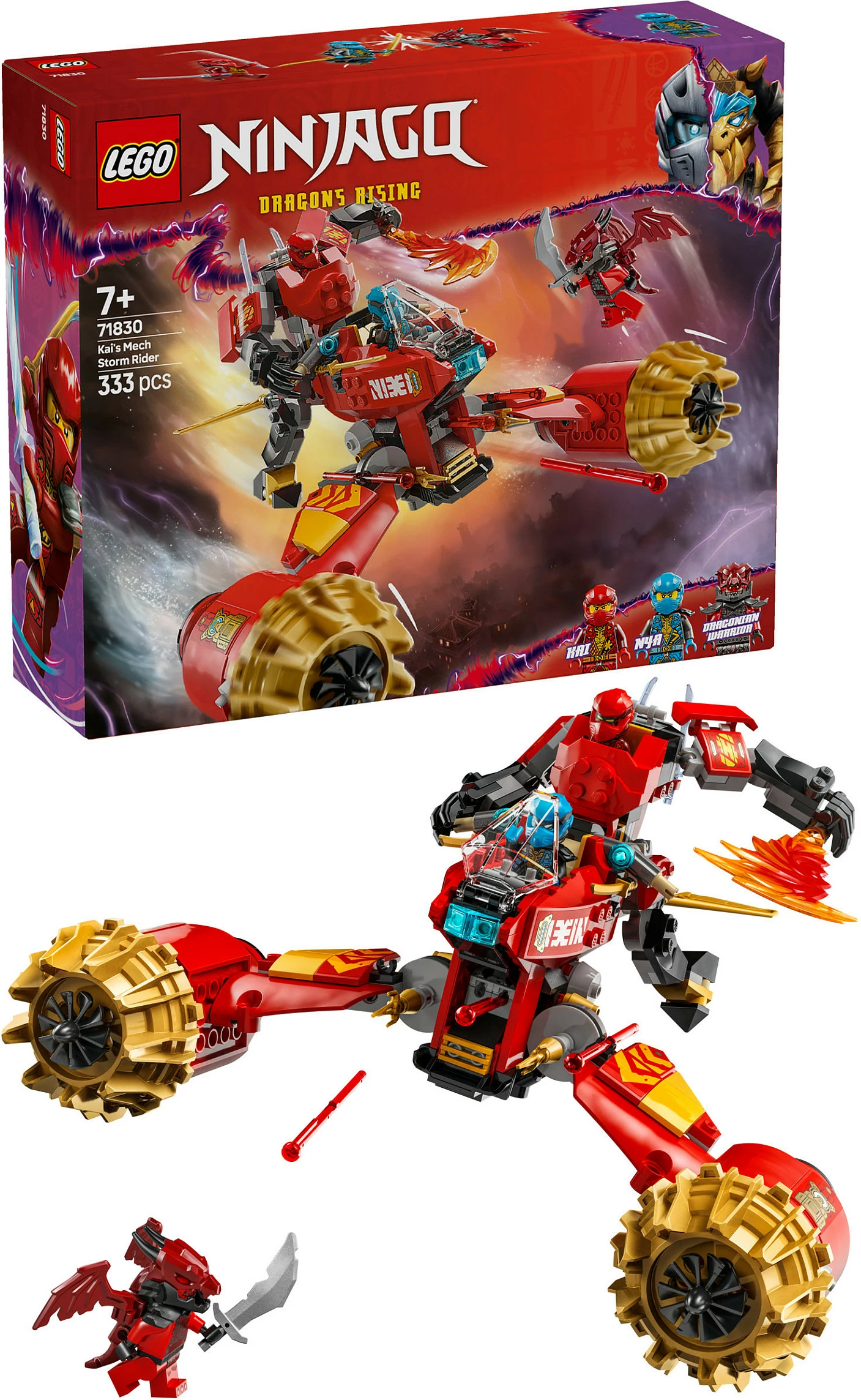 Set ndërtimi LEGO Ninjago 71830 Kais Mech Storm Rider, 333 pjesë, multikolor