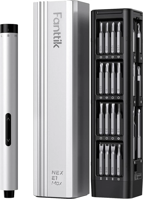 kaçavidë elektrike precize, Fanttik E1 Max 3.7V, 200 rpm, bateri 350 mAh, argjendtë, set 50 bite