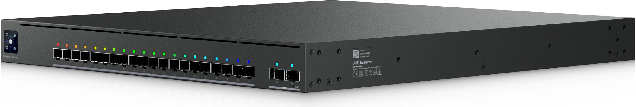 Switch Ubiquiti UniFi EAV-Fiber, Layer 3, 22 porta (20x SFP+ + 2x QSFP28), 19" rack, ngjyrë e zezë