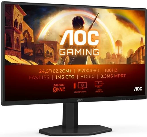 monitor AOC 25G42E, 24.5" Full HD, 180Hz, Fast IPS, 1ms GtG, HDR10, zezë/kuqe