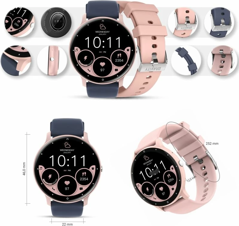 Smartwatch Gravity për femra, rozë dhe kaltër