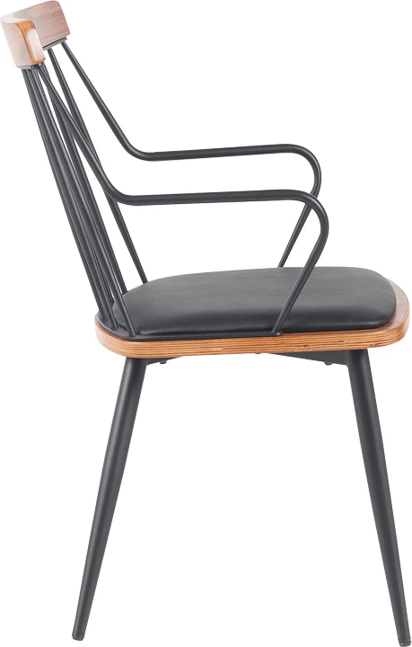 Karrige me krahë Posse, metal i zi, dru arre, lëkurë artificiale e zezë, 52x59x83cm