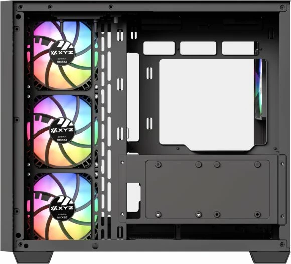 Kasë XYZ PC GEAR Qubex X-CS-QUBEX-B Midi Tower ATX, xham i temperuar, 4x ventilatorë ARGB 120mm, USB Type-C, e zezë