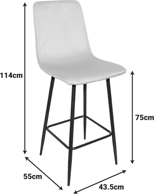 Karrige për bar Grato, material stof gri, këmbë metalike të zeza, 43.5x55x114cm