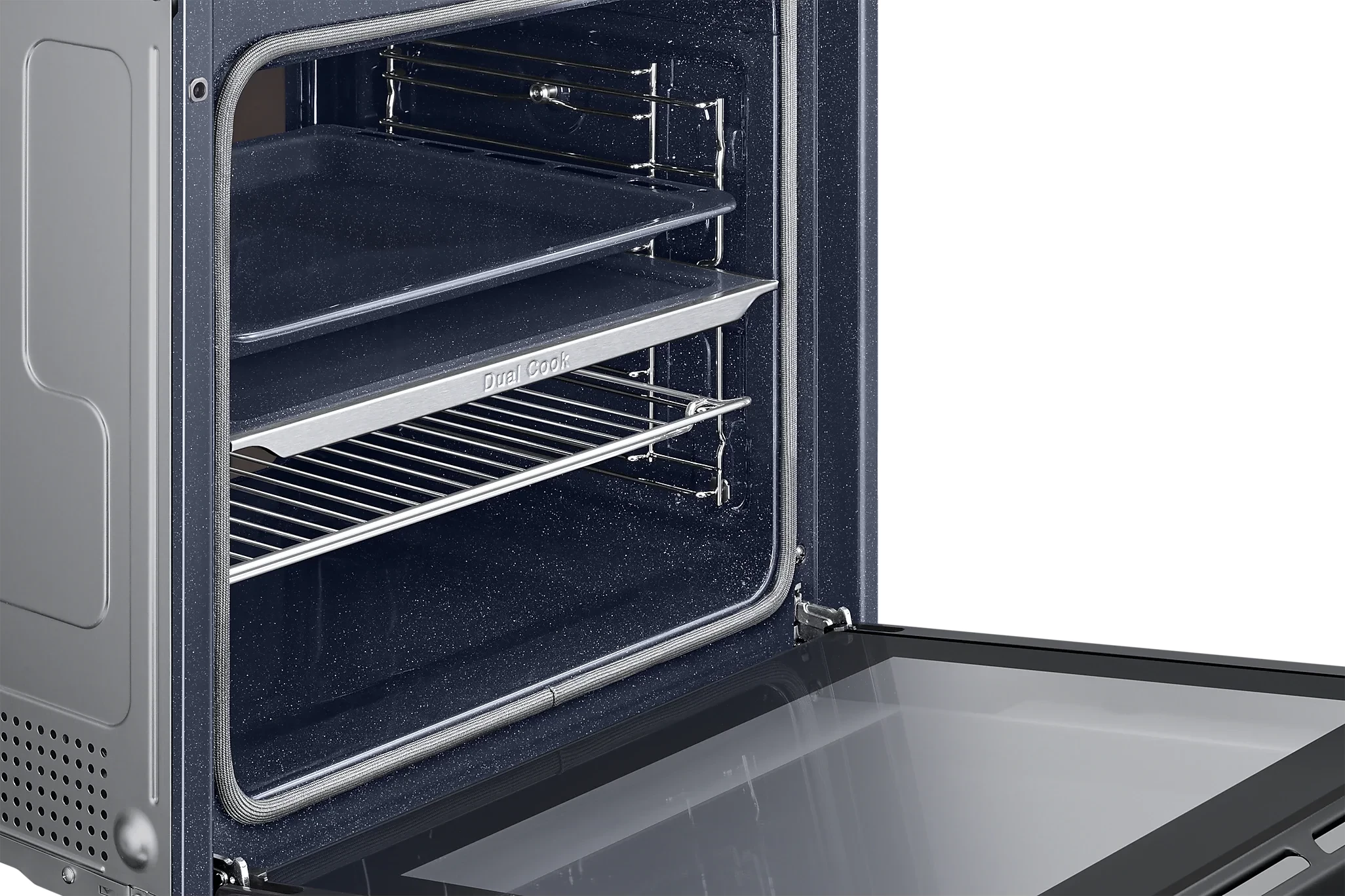 Furrë elektrike Samsung NV7B44403AW/U3 Dual Cook, BESPOKE, katalitike, avull natyral, Wi‑Fi, A+, 76 L, e bardhë