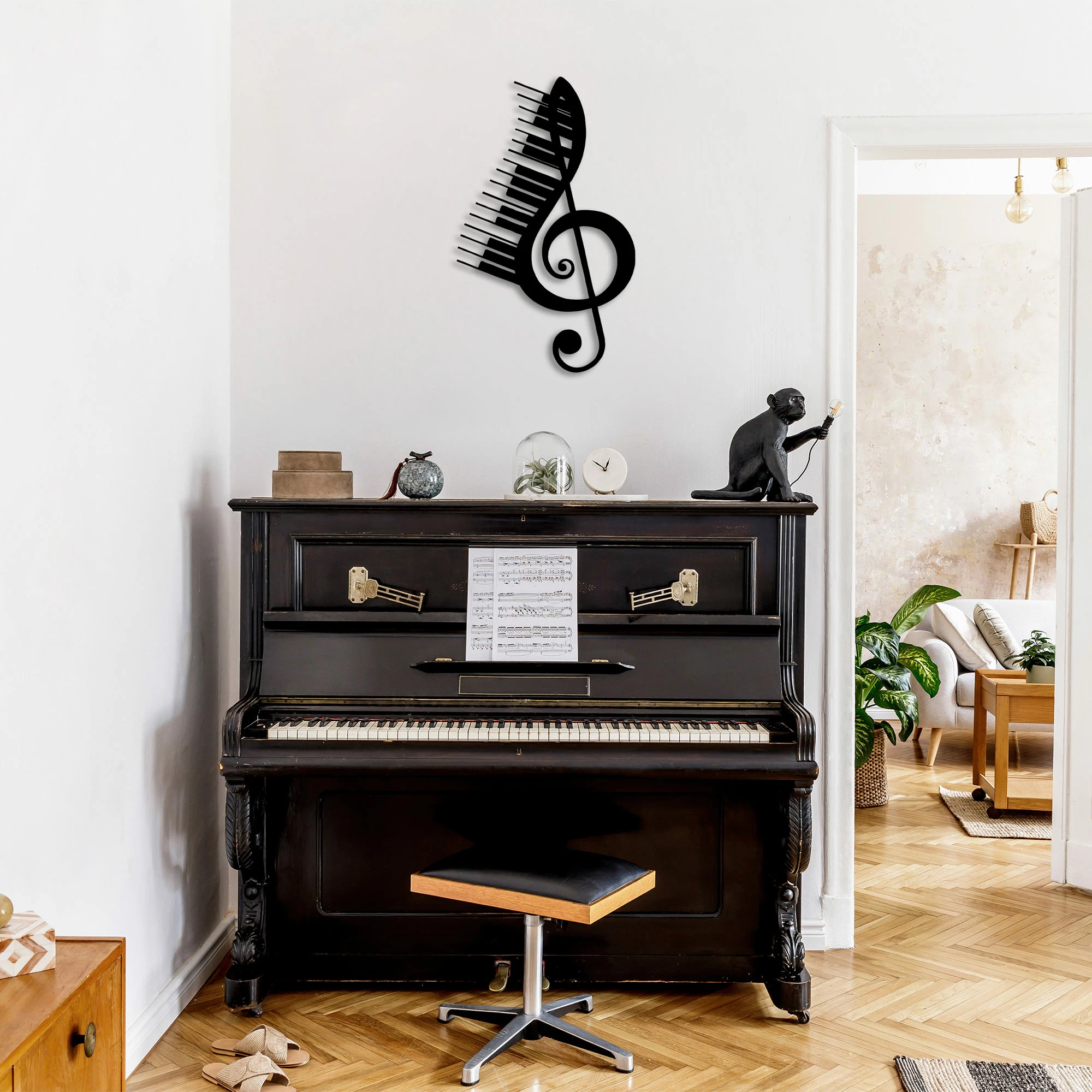 Aksesor dekorativ metalik për mur, temë muzikore, Wallity, 42x69cm