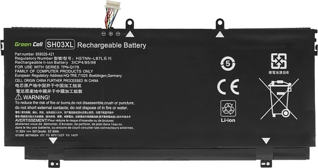 Bateri laptopi Green Cell SH03XL, 4200mAh 11.55V, për HP Spectre, e zezë