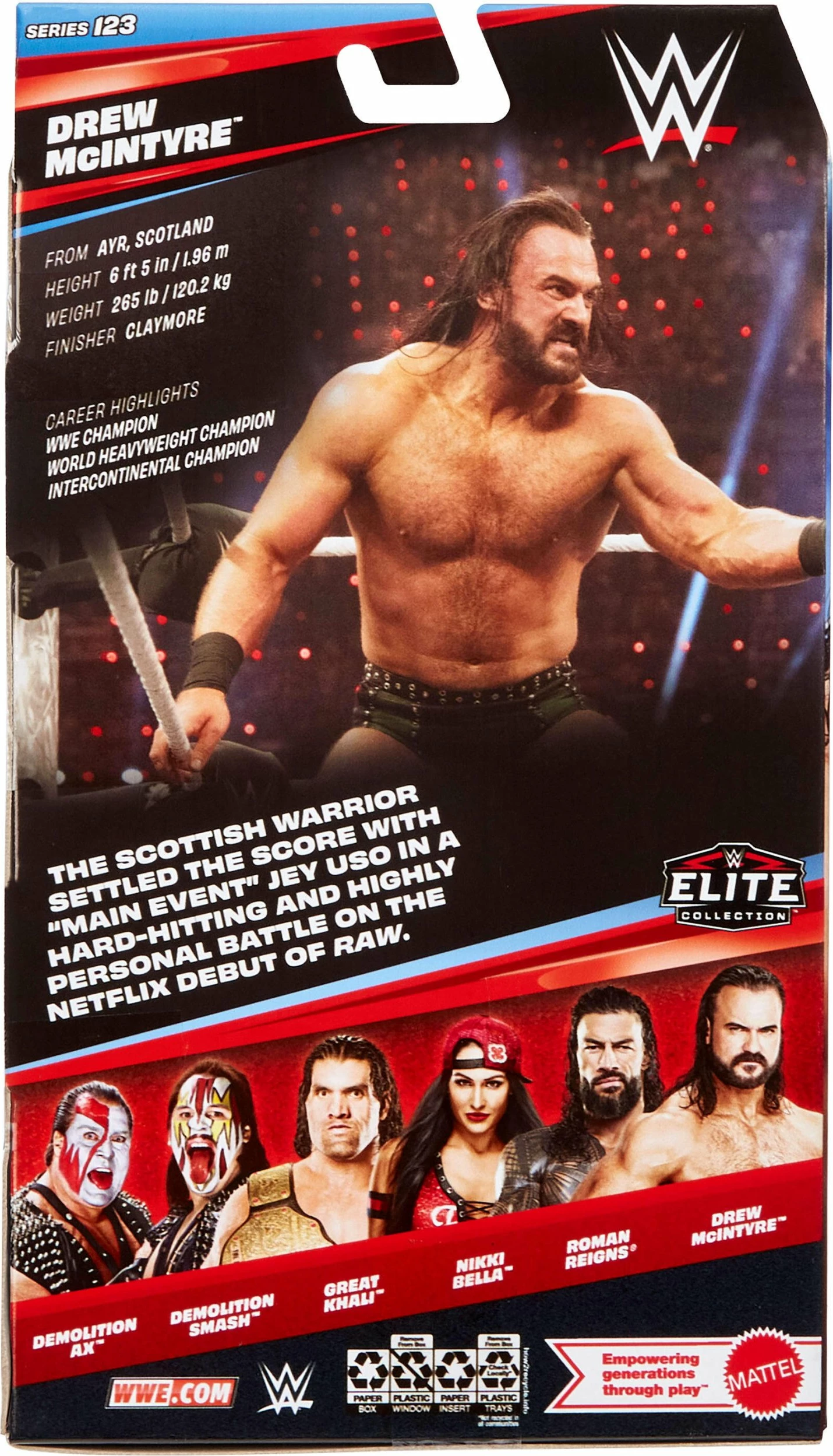 Figurë aksion Mattel WWE Elite Collection Drew McIntyre JHT63, 15 cm, 25 pika artikulimi, me duar të ndërrueshme dhe aksesorë