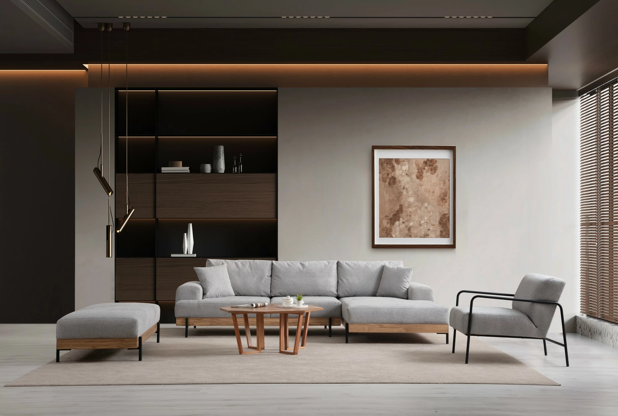 Këndare Atelier del Sofa, Eti Oak, e djathtë, ngjyrë gri