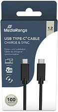 Kabllo USB-C MediaRange MRCS214, 1.2m, USB-C në USB-C, 10Gbps, PD 100W, e zezë
