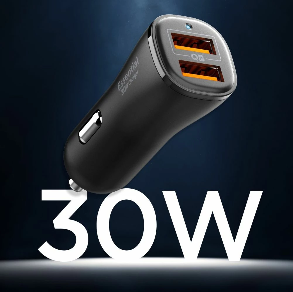 Karikues për veturë Spigen Essential EV302 30W, 2x USB-A, i zi, 1 copë