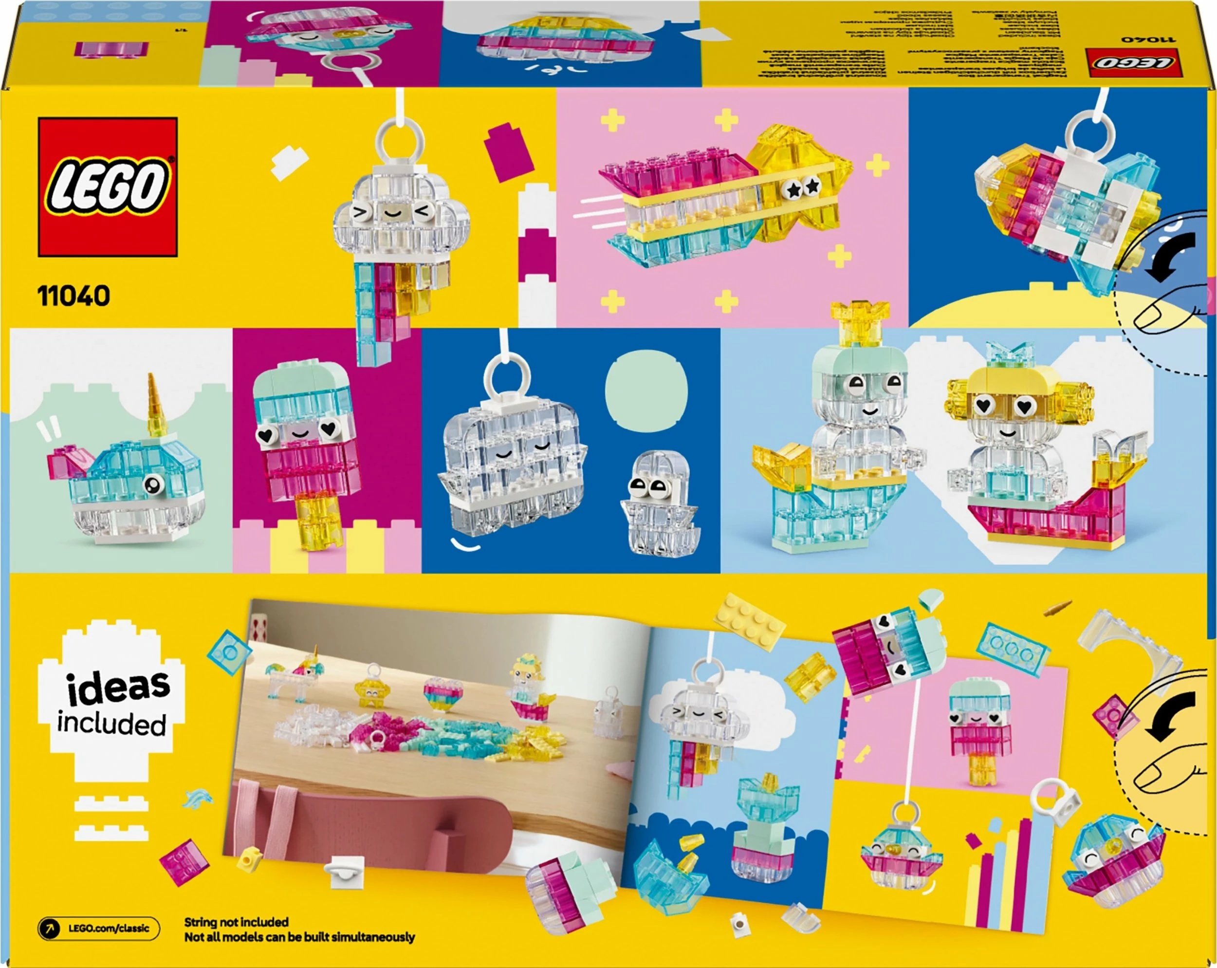 Set kockash LEGO Classic 11040, 340 copë, transparente shumëngjyrëshe, 5+ vjeç