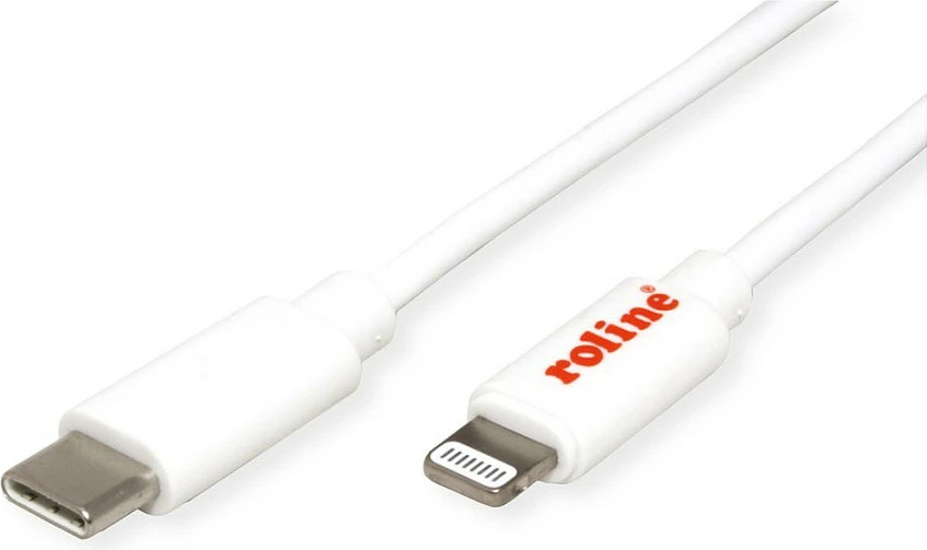 Kabllo ROLINE 11.02.8335 USB-C në Lightning, 1 m, USB 2.0, paketim 10 copë, e bardhë