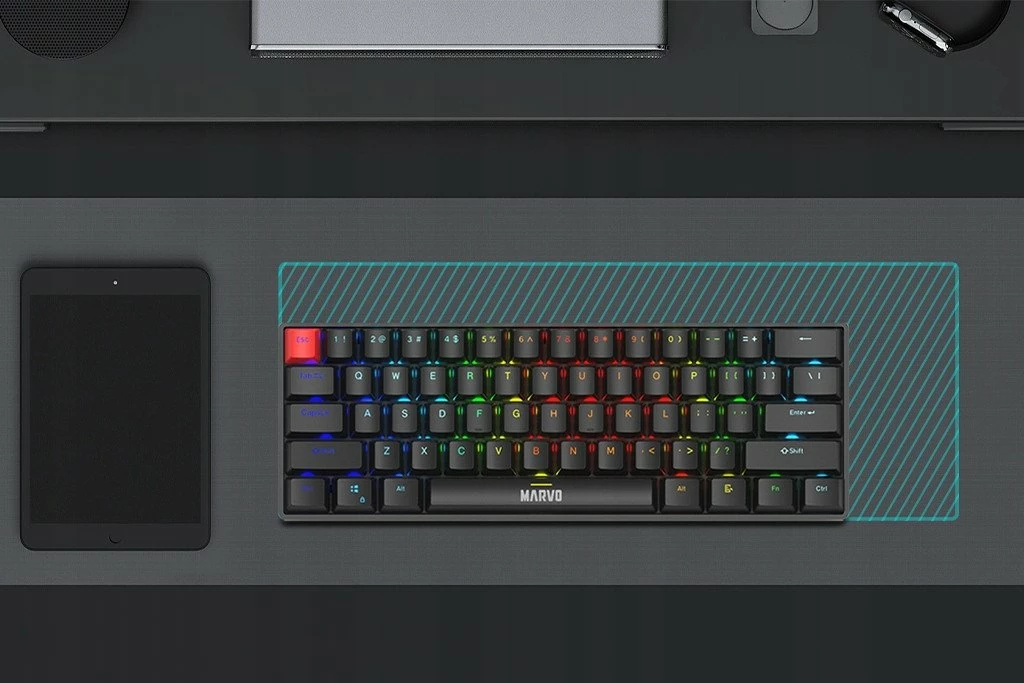 Tastierë mekanike Marvo Saber 61 KG933G EN, 60%, RGB, ZDZ Red, US layout, e zezë