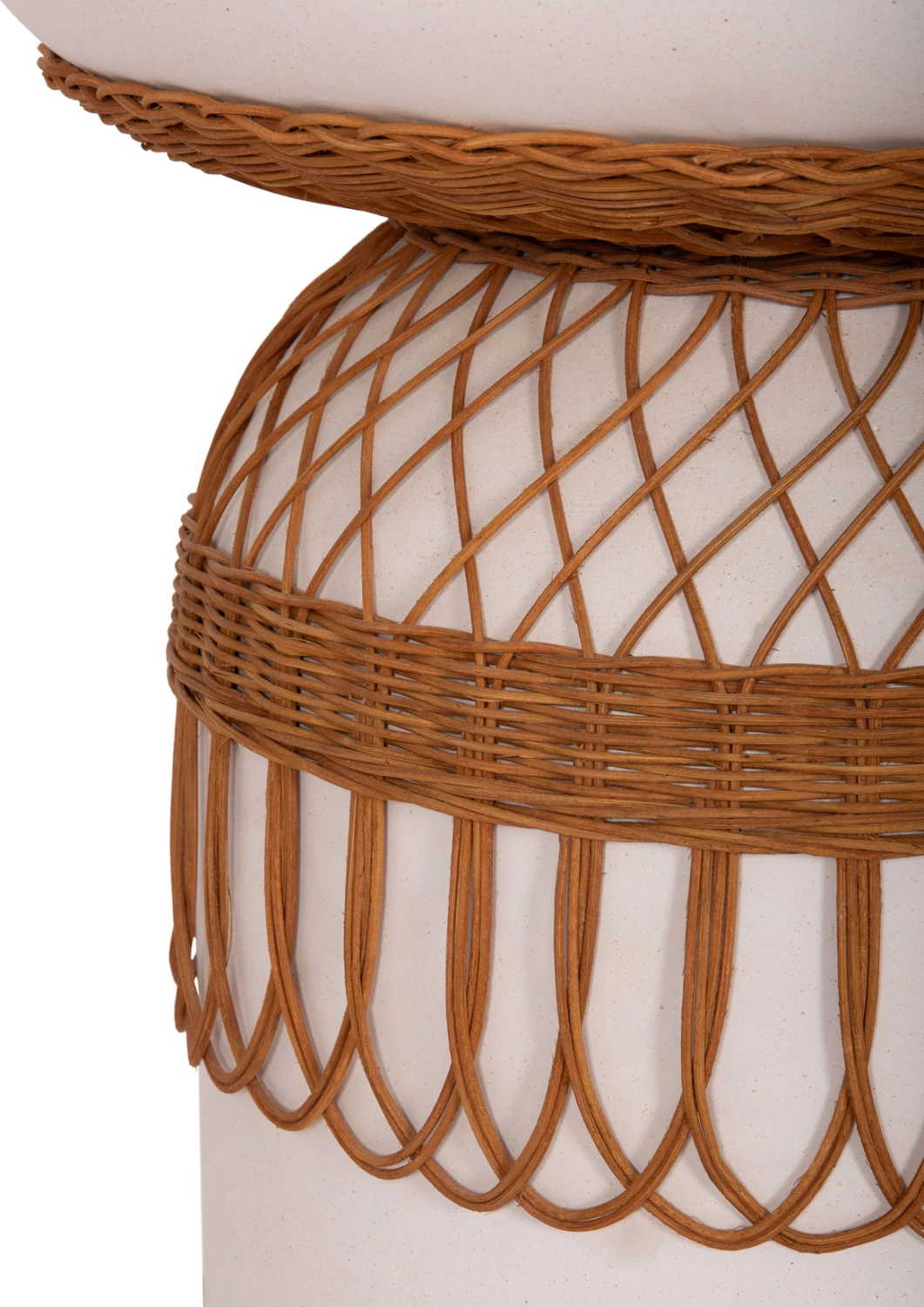 Tavolinë e rrumbullakët për ngrënie PRILEP, fibër-cement, e bardhë, ratan, FH18159.02, 60x76.5cm