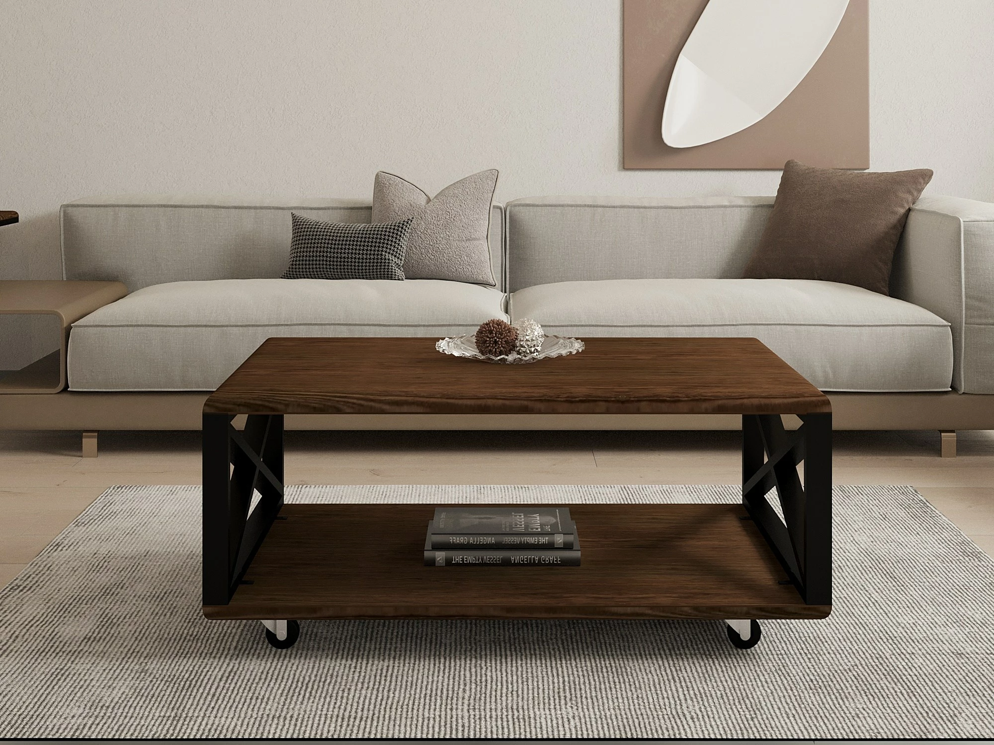 Tavolinë e ulët Hanah Home, model Yuso, ngjyrë arre
