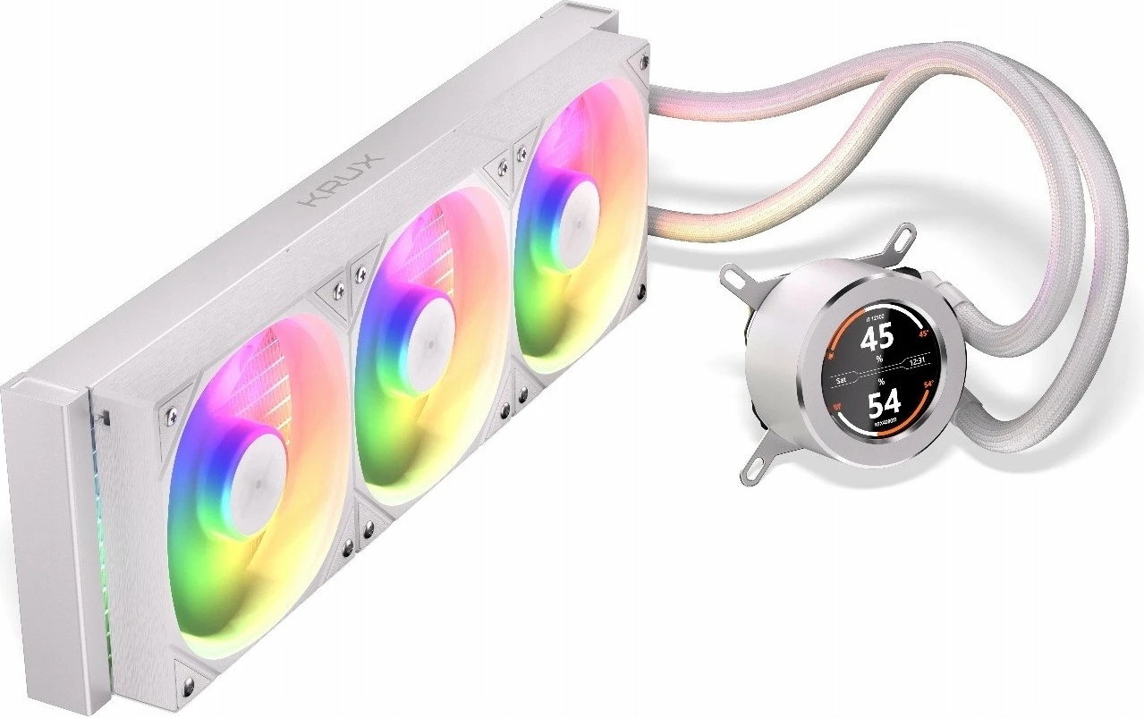 Ftohës uji Krux HydroGlance 360 ARGB LCD KRXE005, radiator 360mm, 3x120mm PWM ARGB, e bardhë