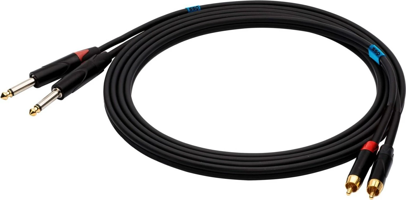 Kabel SSQ RCAJM5, 2x RCA në 2x Jack Mono 6,3 mm, 3 m, i zi
