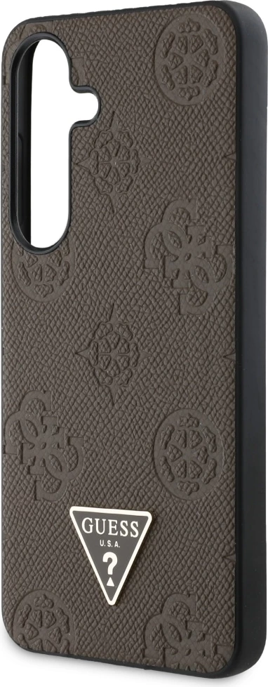 Mbështjellës Guess Grained Hot Stamp Peony Pattern Triangle Logo MagSafe për Samsung Galaxy S25, Kafe
