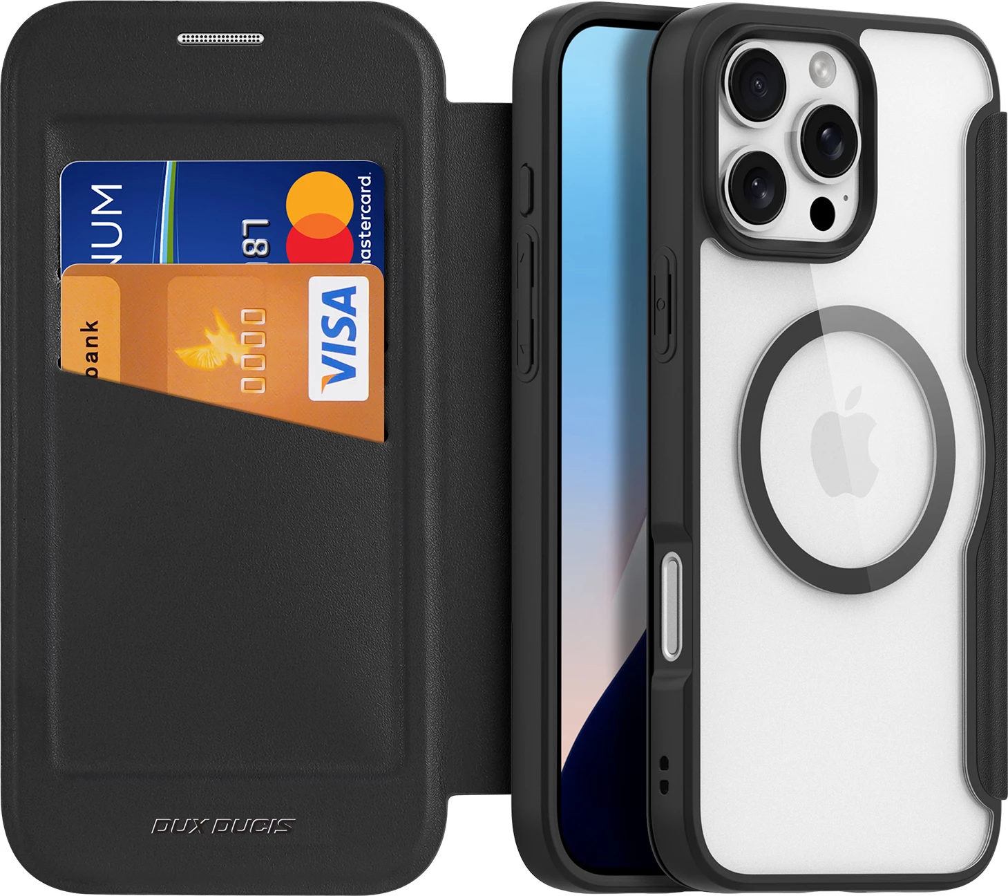 Mbështjellës Dux Ducis Skin X Pro për iPhone 16 Pro Max me MagSafe dhe flip, i zi