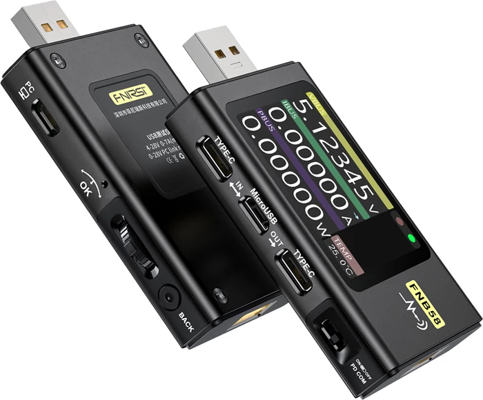Tester USB portesh, FNIRSI FNB58, ekran 2" LCD, PD 3.1/EPR 28V, deri 240W, i zi