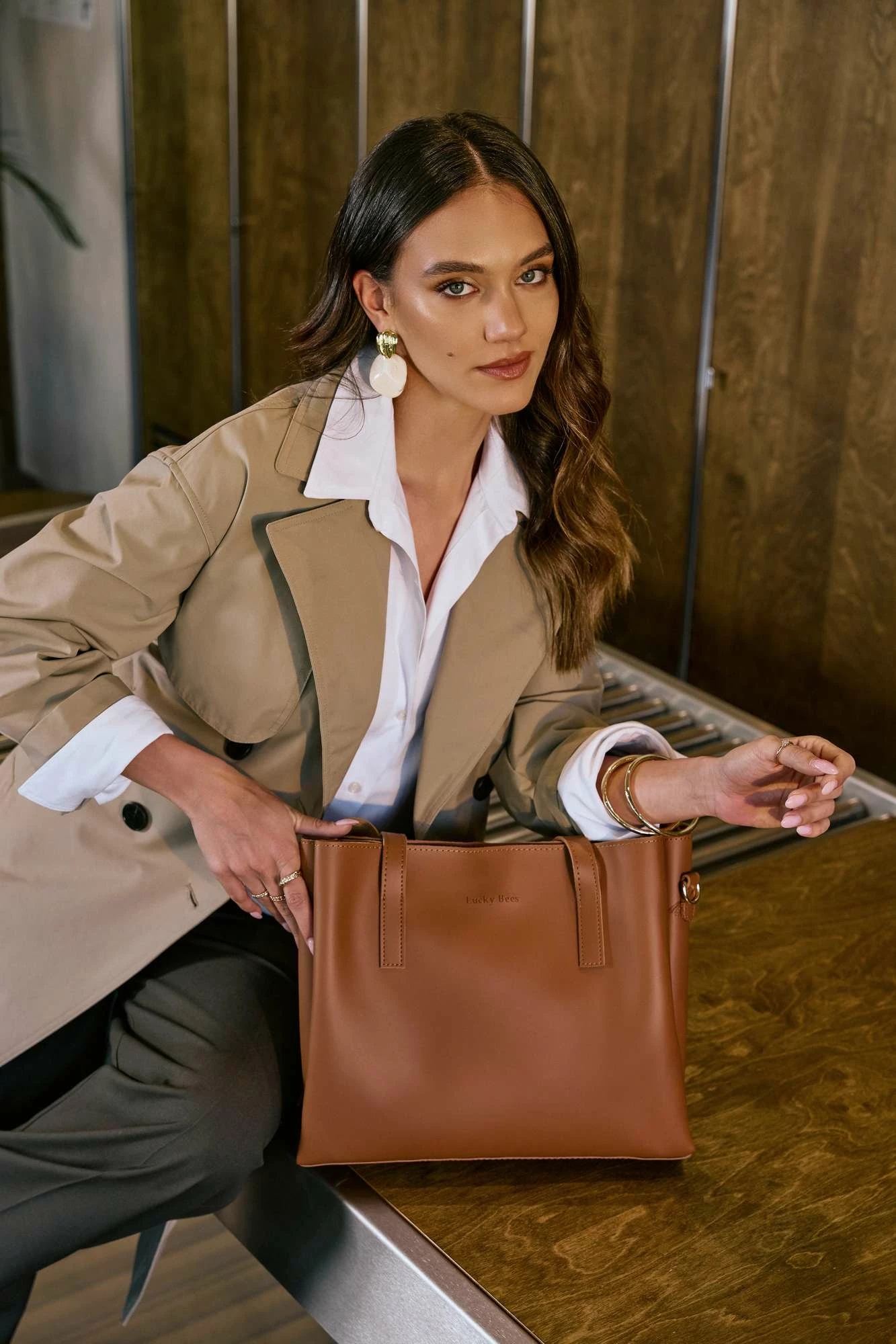 Çantë tote Lucky Bees, ngjyrë tan, 1257