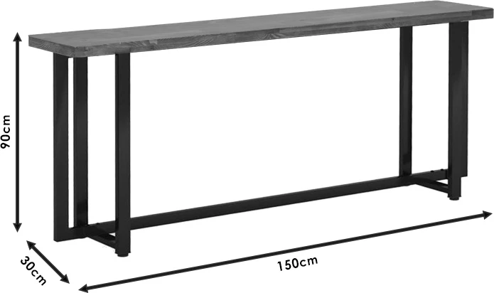 Konsolë Dice dru pishe i fortë, ngjyrë arre e zezë, 150x30x90cm