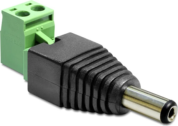 Adapter DC DeLOCK 65488, 2.5 x 5.5 mm në terminal 2p, zi/gjelbër/argjend