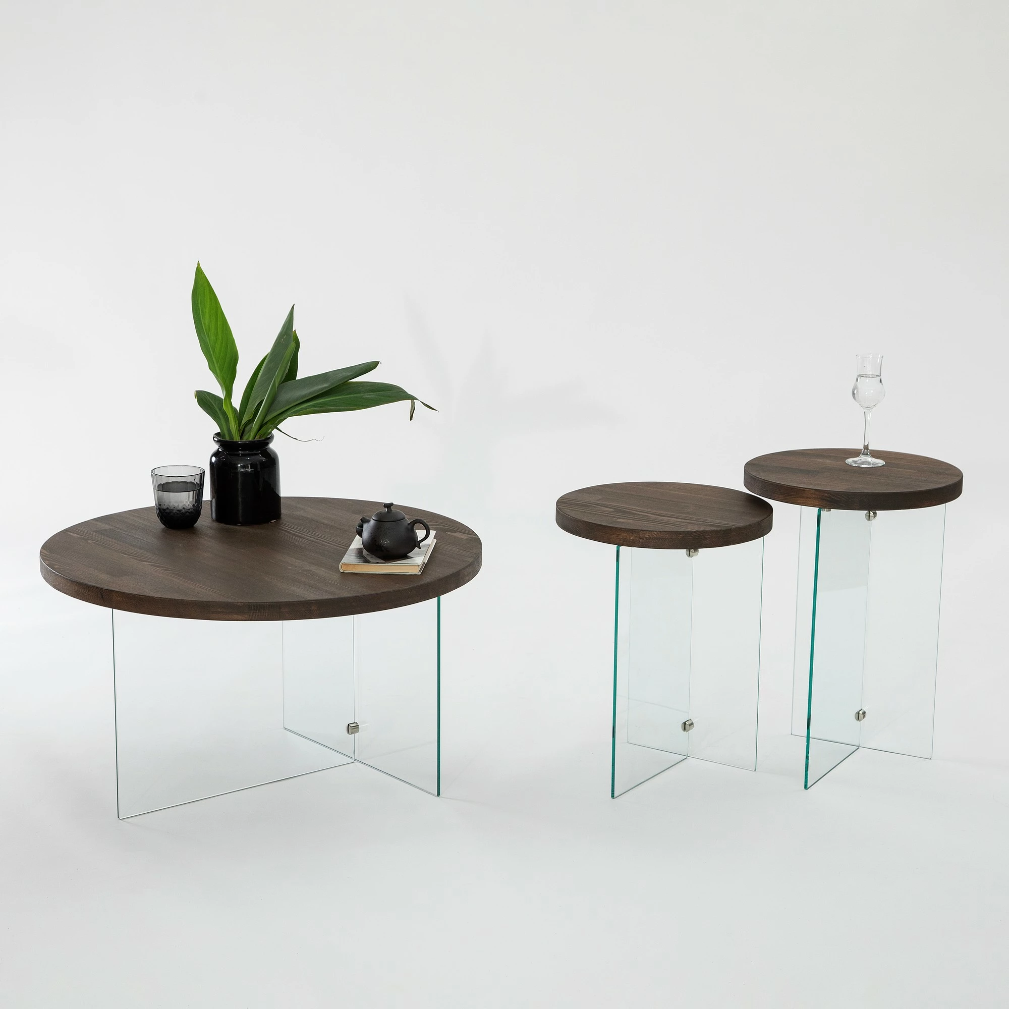 Tavolinë kafeje Skye Decor, Serenity, xham transparent, dru arre