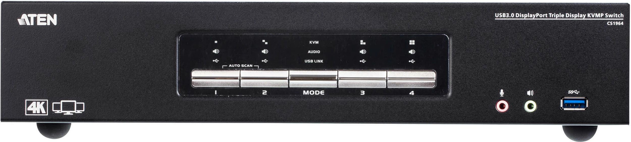 KVM Switch ATEN 4P USB 3.0, 4K DisplayPort Triple View, 4 kompjuterë, e zezë