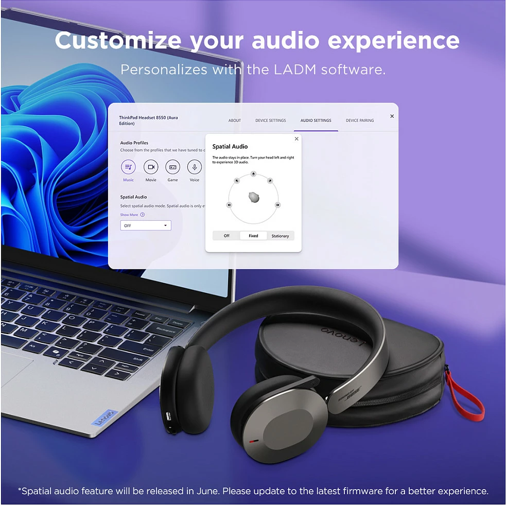 Kufje Lenovo 4XD1T60925, Wireless Bluetooth 5.3, ANC, Teams, Thunder Gray