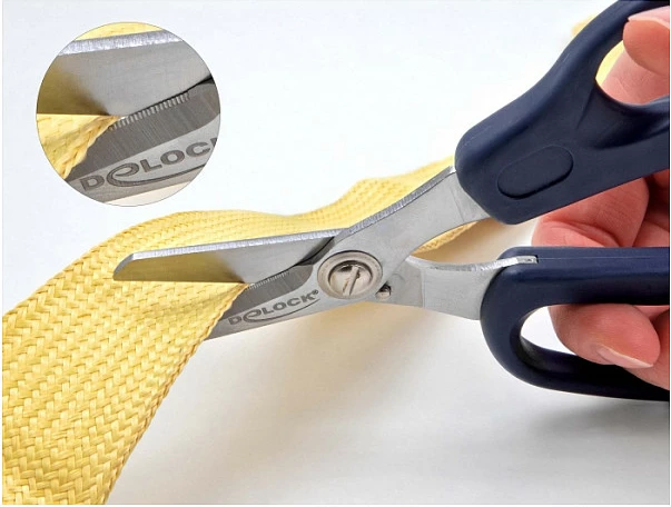 Gërshërë zyre DeLOCK 90554, prerje e dhëmbëzuar për Kevlar, blu/argjendt