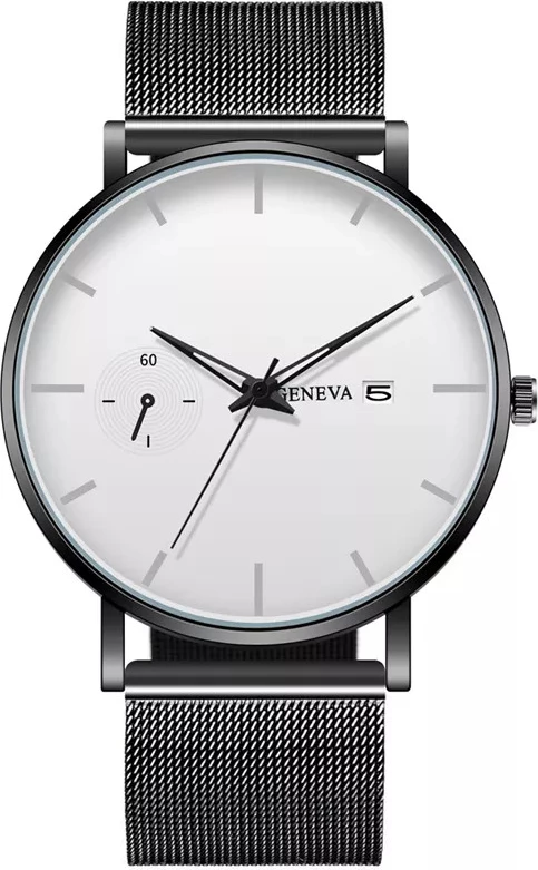 Orë dore Geneva me dizajn minimal OGDMZ, e zezë/bardhë