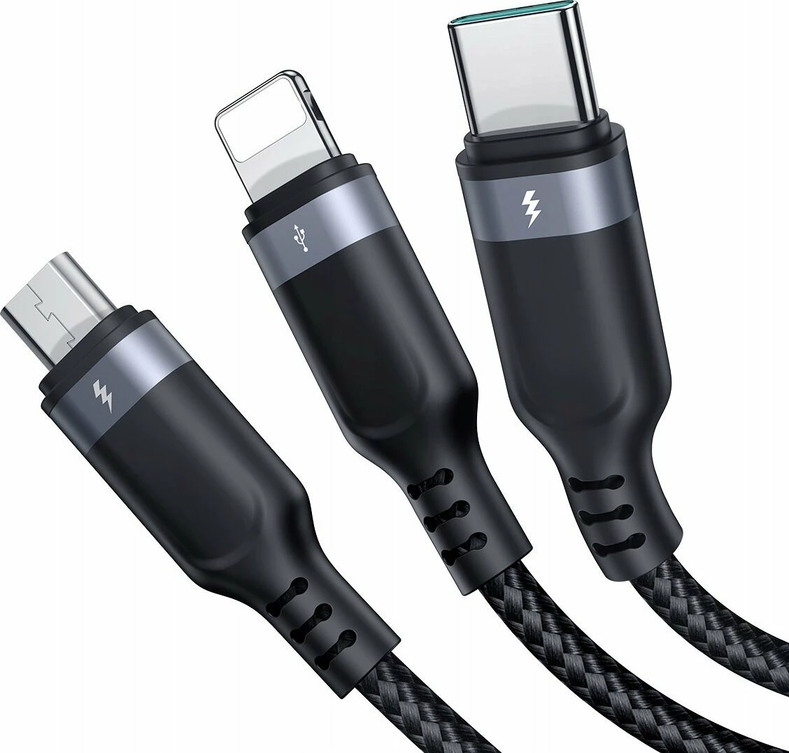 Kabllo USB Joyroom Multi-Use Series S-1T3018A18 (JYR842) 3-në-1 USB-A në USB-C/microUSB/Lightning 1.2 m, e zezë