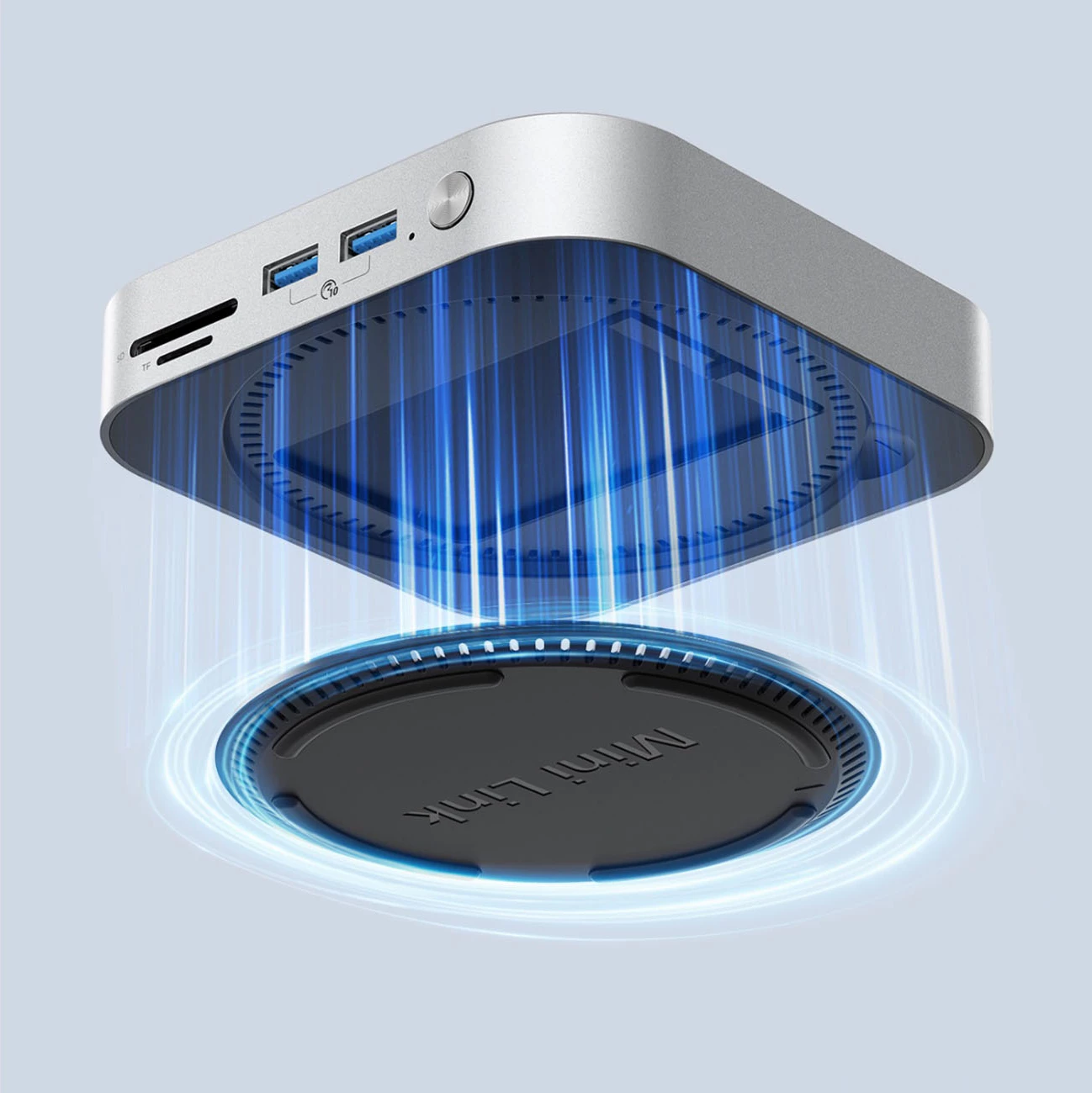 Docking station, Orico MiniLink, 9-në-1 me bay M.2 SSD NVMe, USB-C, për Mac mini/PC, argjendtë