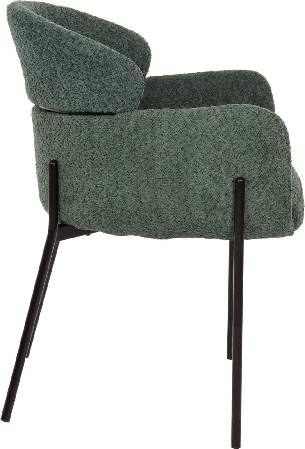 Karrige me krahë WOLF, pëlhurë boucle jeshile petrol, këmbë metalike të zeza, 58x58x80H cm., set prej 2 copë