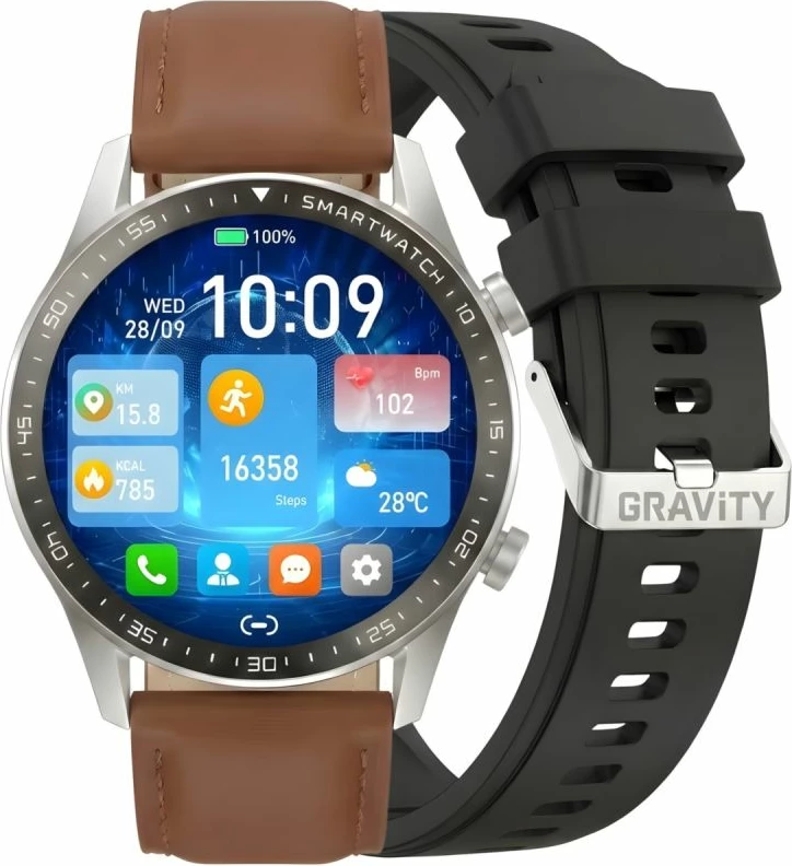 Smartwatch Gravity GT10-8, argjendt, 2 rripa