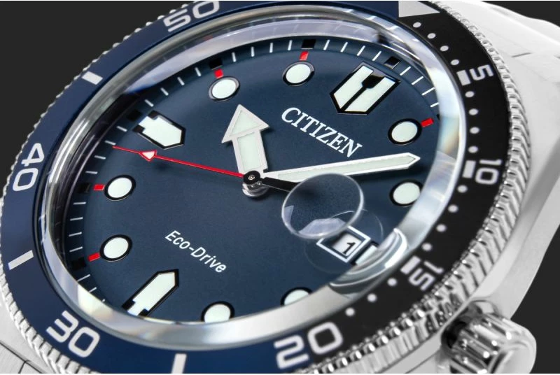 Orë dore sportive meshkuj CITIZEN Marine AW1761-89L, blu e argjendtë, set me kuti