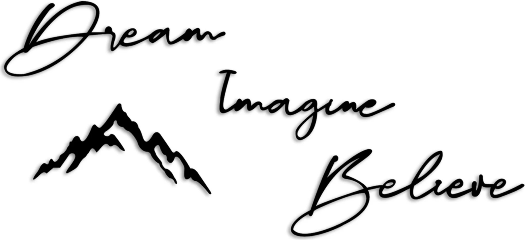 Aksesor dekorativ metalik për mur, Dream Imagine Believe, set prej 4 pjesësh