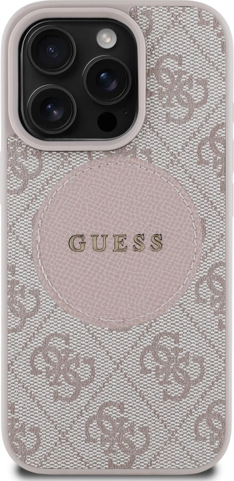 Mbështjellës Guess 4G Circle Classic Logo MagSafe për iPhone 16 Pro, Rozë