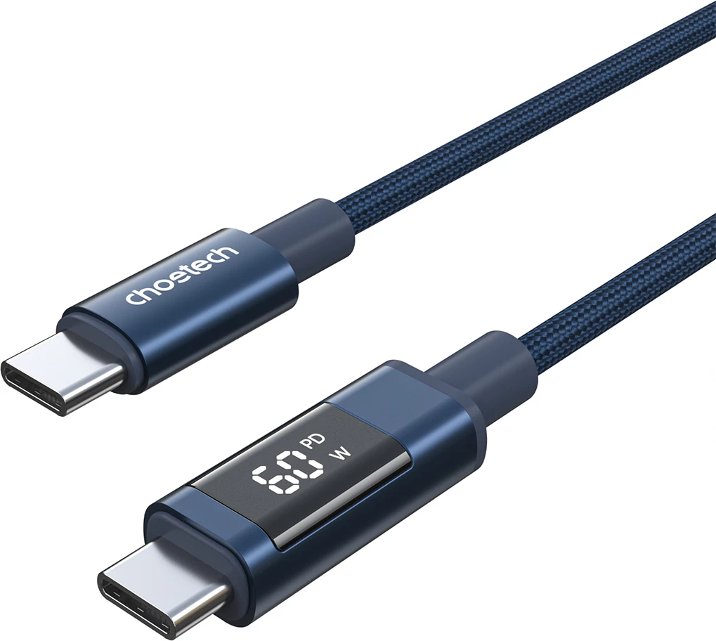 Kabllo USB-C në USB-C Choetech XCC-1068 PD 60W 1.2 m me ekran, blu