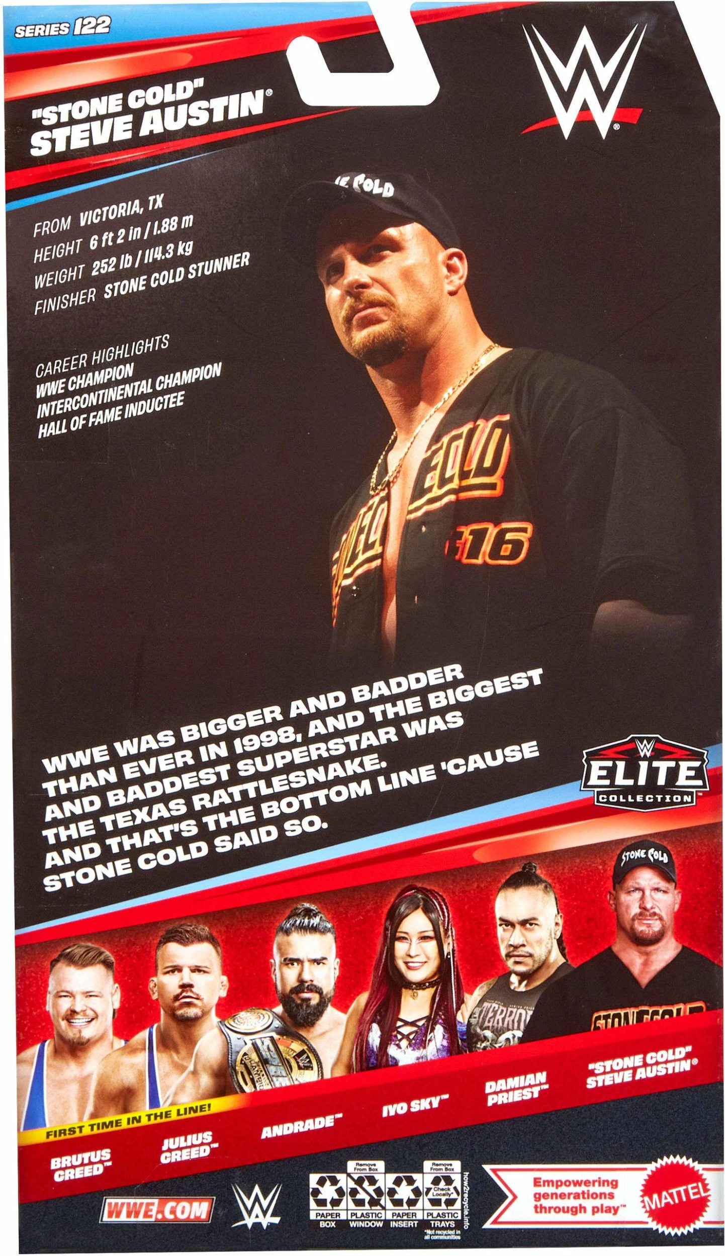 Figurinë aksioni Mattel WWE Elite Collection Stone Cold Steve Austin JHT52, 15 cm, me aksesorë